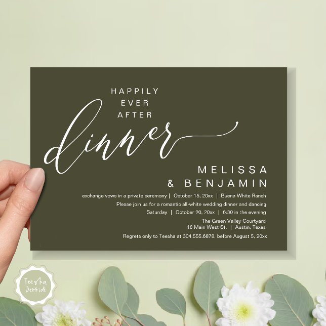 Happily Ever After Dinner Wedding Romantic Party Invitation (Happily Ever After Dinner Modern Romantic Wedding Romantic Party Invitation Card Rustic Olive Green)