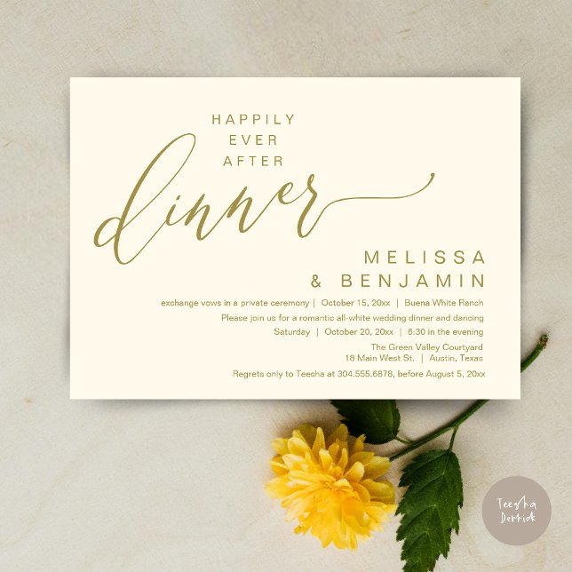 Happily Ever After Dinner Wedding Romantic Party Invitation (Happily Ever After Dinner Modern Romantic Wedding Romantic Party Invitation Card Yellow Gold)