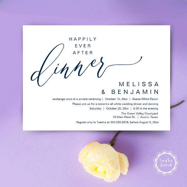 Happily Ever After Dinner Wedding Romantic Party Invitation (Happily Ever After Dinner Modern Romantic Wedding Romantic Party Invitation Card Navy Blue)