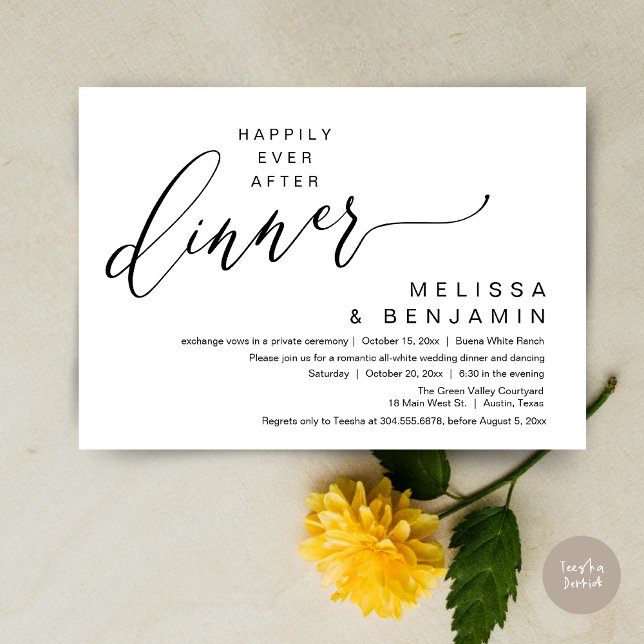 Happily Ever After Dinner Wedding Romantic Party Invitation (Happily Ever After Dinner Modern Romantic Wedding Romantic Party Invitation Card Black White)