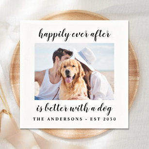Happily Ever After Dog Photo Pet Wedding Napkin