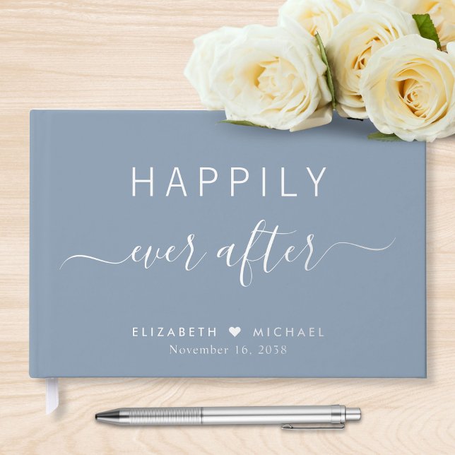 Happily Ever After Dusty Blue Wedding Guest Book (Creator Uploaded)