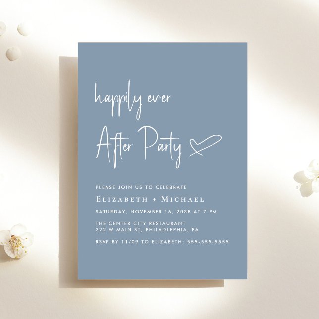 Happily Ever After Dusty Blue Wedding Reception Invitation (An chic Happily Ever After Party invitation for your wedding celebration)