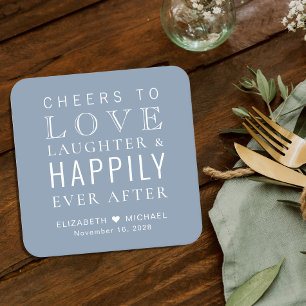 Happily Ever After Dusty Blue Wedding Square Paper Coaster