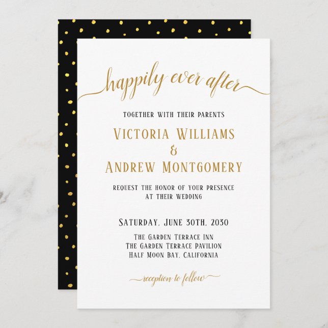 Happily Ever After Elegant Gold Script Wedding Invitation (Front/Back)