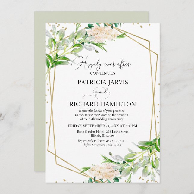 Happily Ever After Elegant Greenery Vow Renewal Invitation (Front/Back)