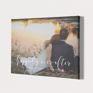 Happily ever after elegant overlay wedding photo canvas print