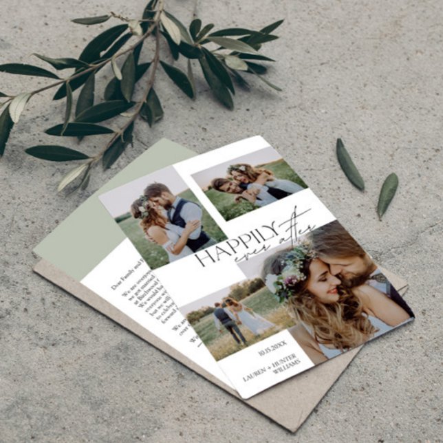 Happily Ever After Elegant Photo Modern Wedding Announcement (Easily personalize this wedding announcement with your deets and photos)