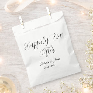 Happily Ever After Elegant White Script Name Favour Bags