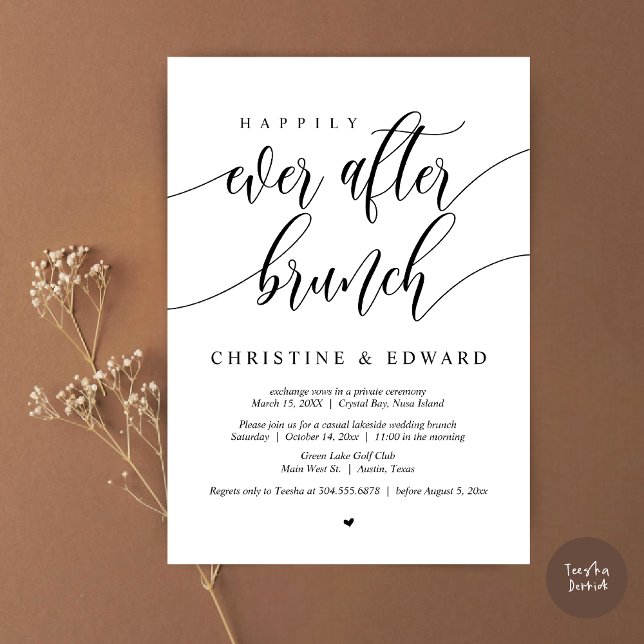 Happily Ever After Elopement Brunch Invitation (Happily Ever After Elopement Brunch Invitation Card, Post-wedding, PDF, in Black and White)