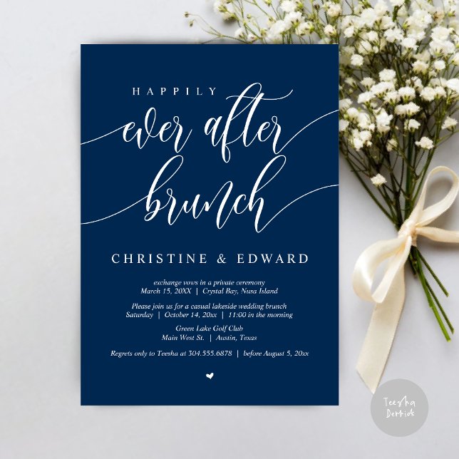 Happily Ever After Elopement Brunch, Navy Blue Invitation (Happily Ever After Elopement Brunch Invitation Card, Post-wedding, PDF, in Navy Blue)