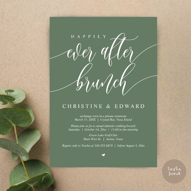 Happily Ever After Elopement Brunch, Sage Green Invitation (Happily Ever After Elopement Brunch Invitation Card, Post-wedding, PDF, in Forest Sage Green)