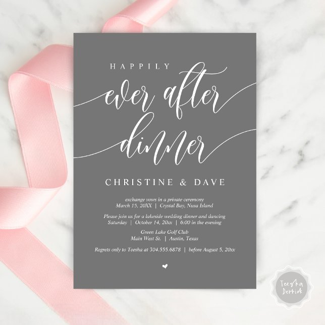 Happily Ever After Elopement Dinner, Dark Grey Invitation (Happily Ever After Dinner Invitation Card, PDF, Modern Calligraphy Script, in Dark Grey)