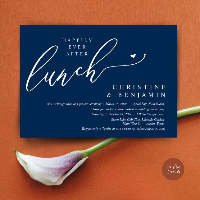 Happily Ever After Elopement Lunch Celebration Invitation (Happily ever After Lunch Invitation Card, PDF, Post Wedding Elopement, In Navy Blue)