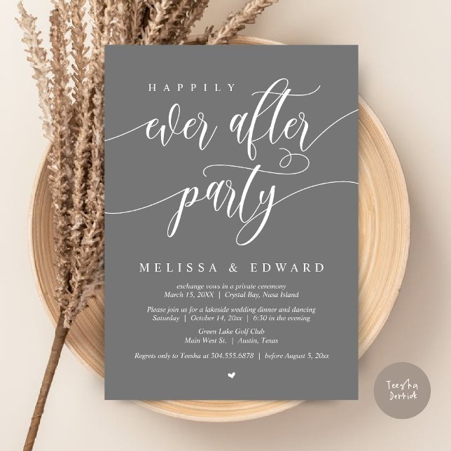 Happily Ever After Elopement Party, Dark Grey Invitation (Happily Ever After Elopement Party Invitation Card, PDF, Modern Wedding Dinner, in Dark Grey  )