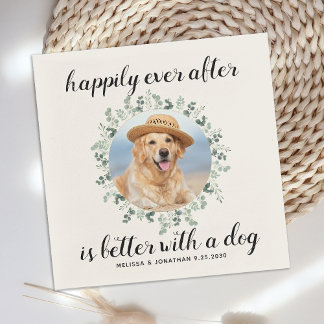 Happily Ever After Eucalyptus Custom Photo Wedding Napkin