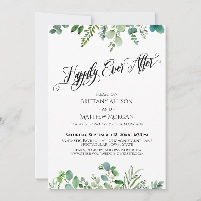 Happily Ever After Eucalyptus Greenery Reception Invitation (Front)