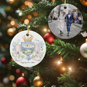 Happily Ever After   First Christmas Married Crest Ceramic Tree Decoration