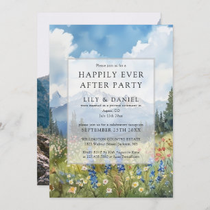 Happily Ever After Floral Mountain Wedding Photo Invitation