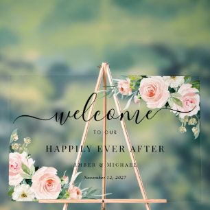 Happily Ever After Flower Wedding Acrylic Sign