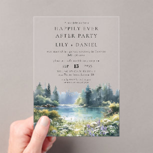 Happily Ever After Forest Lakeside Floral Wedding Acrylic Invitations