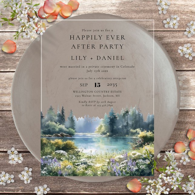Happily Ever After Forest Lakeside Floral Wedding Acrylic Invitations (Happily Ever After Forest Lakeside Floral Wedding Acrylic Invitations)