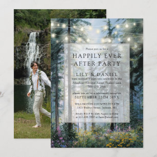 Happily Ever After Forest Lights Wedding Photo Invitation