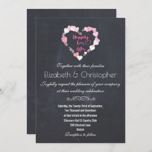 Happily Ever After Glittery Pink Hearts Wedding Invitation