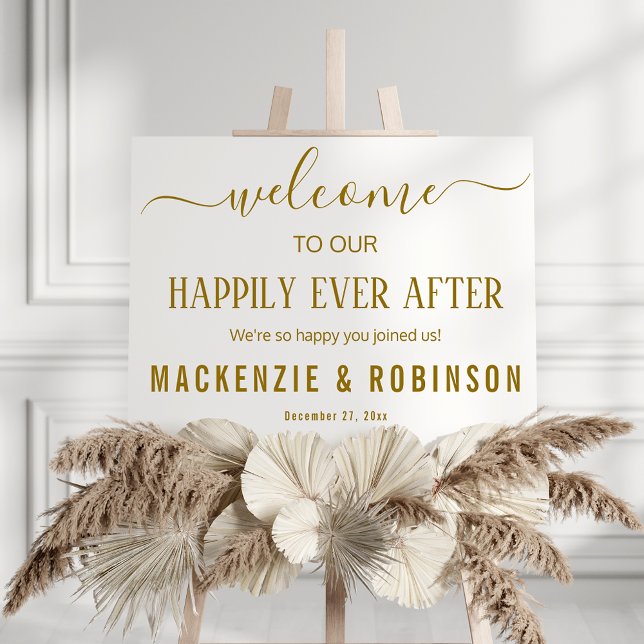 Happily Ever After: Gold Frosted Wedding Welcome Acrylic Sign (Creator Uploaded)