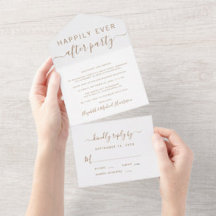 Happily Ever After Gold Script Wedding Reception All In One Invitation