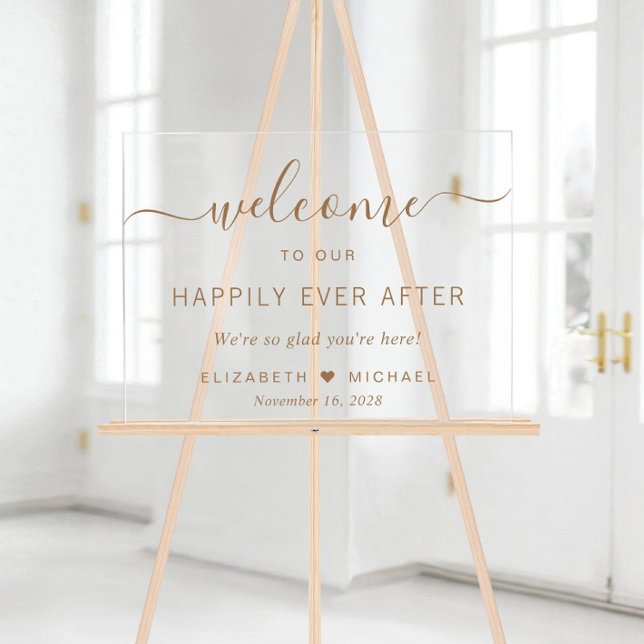 Happily Ever After Gold Script Wedding Welcome Acrylic Sign (Creator Uploaded)