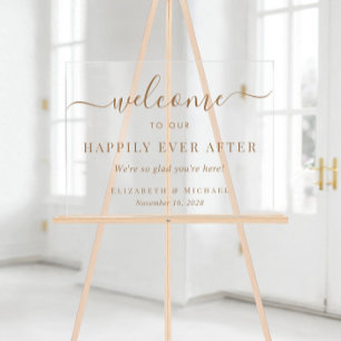Happily Ever After Gold Wedding Welcome Acrylic Sign