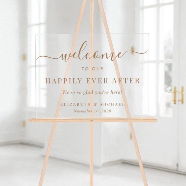 Happily Ever After Gold Wedding Welcome Acrylic Sign (Creator Uploaded)