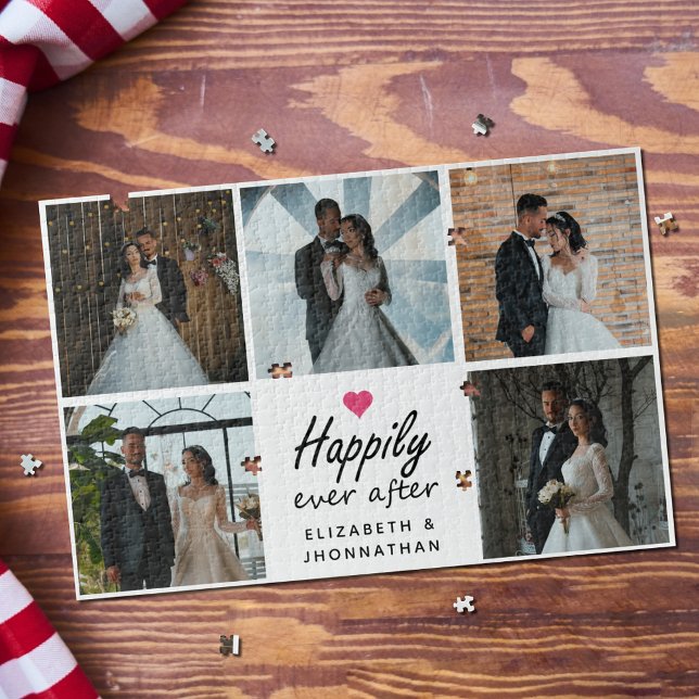 Happily Ever After Heart Wedding Photo Collage  Jigsaw Puzzle (Creator Uploaded)