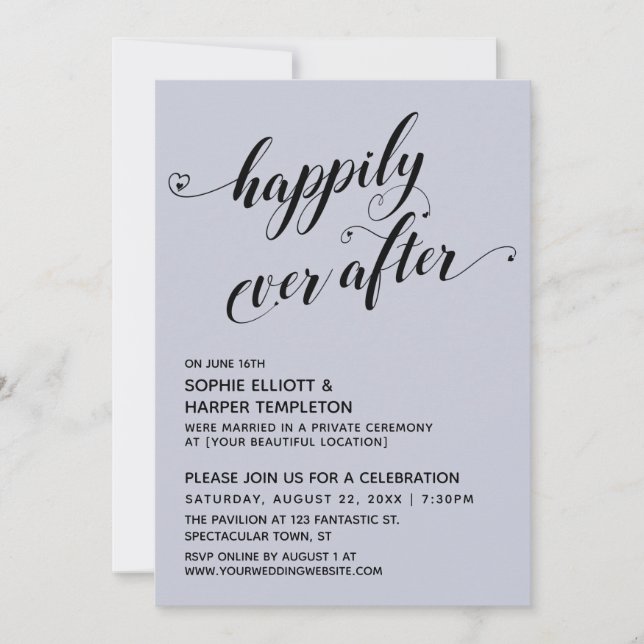 Happily Ever After Hearts Dusty Blue Reception Invitation (Front)