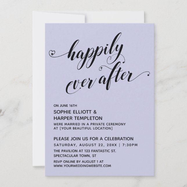 Happily Ever After Hearts Lavender Reception Invitation (Front)