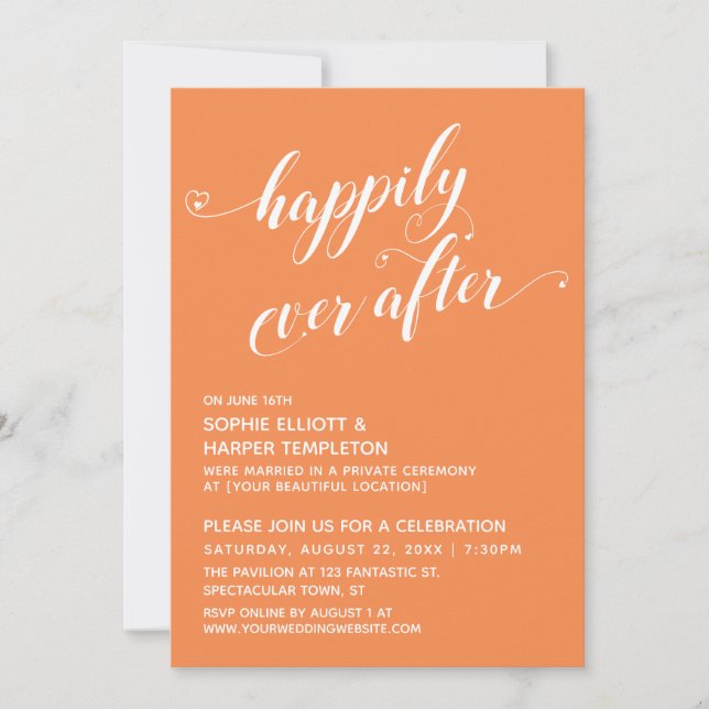 Happily Ever After Hearts Orange Cream Reception Invitation (Front)