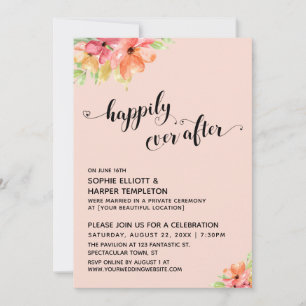 Happily Ever After Hearts Script Blush Boho Floral Invitation