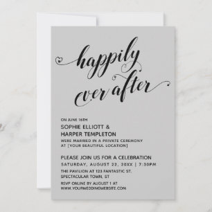 Happily Ever After Hearts Script Grey Reception Invitation