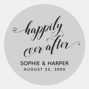 Happily Ever After Hearts Script Light Grey Classic Round Sticker