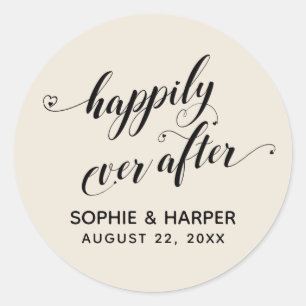 Happily Ever After Hearts Script Natural Cream Classic Round Sticker
