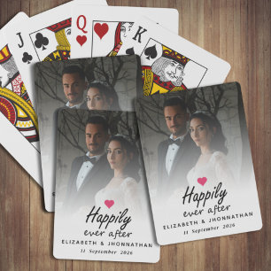 Happily Ever After Hot Pink Heart Couple Photo     Playing Cards