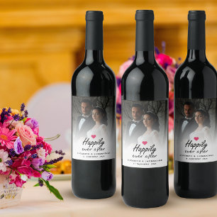 Happily Ever After Hot Pink Heart Wedding Photo Wine Label