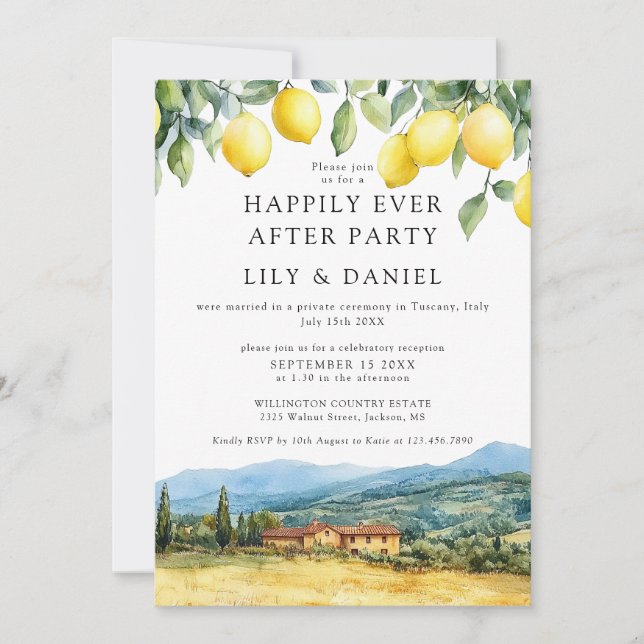 Happily Ever After Lemons Tuscany Italy Wedding Invitation (Front)