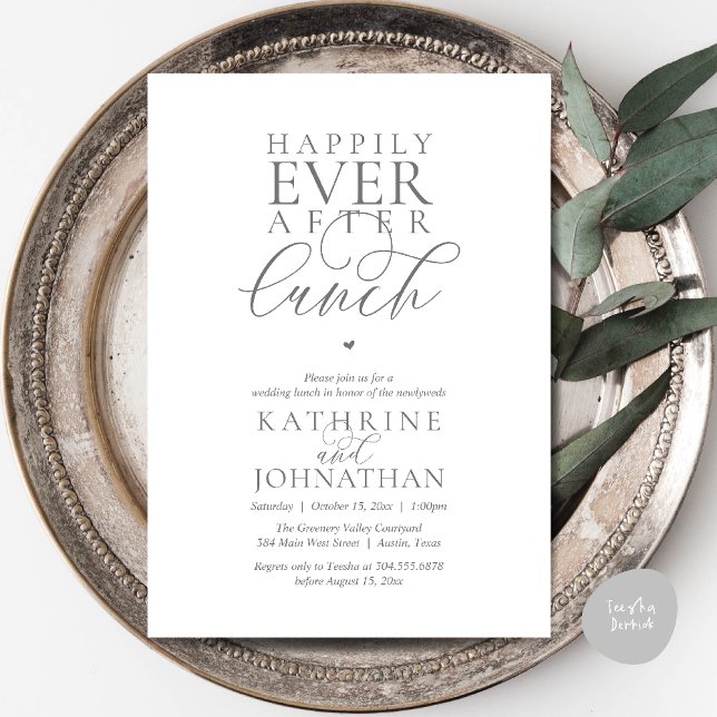 Happily Ever After Lunch Classy Wedding Elopement Invitation (Happily Ever After Lunch Classy Wedding Elopement Invitation card in dark grey)