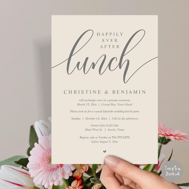 Happily Ever After Lunch, Elopement, Modern Script Invitation (Happily Ever After Lunch, Elopement Card, PDF, Modern Wedding, in Cream Grey)