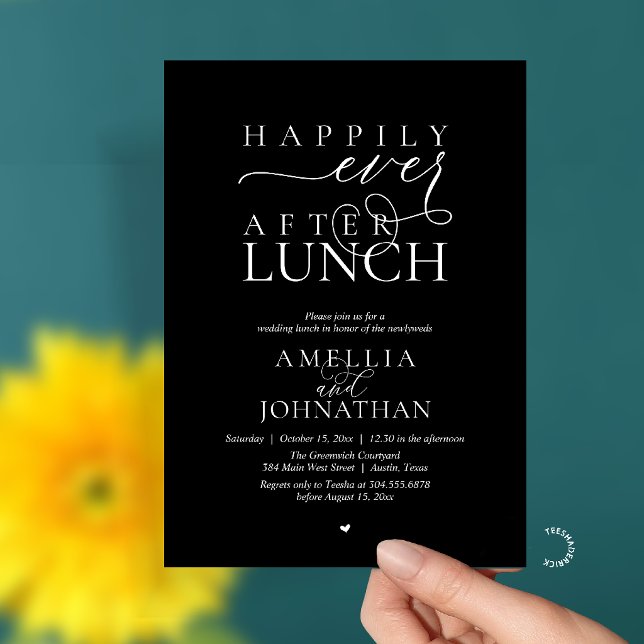 Happily Ever After Lunch Modern Wedding Elopement Invitation (Happily Ever After Lunch Modern Wedding Elopement Invitation Card in black and white)