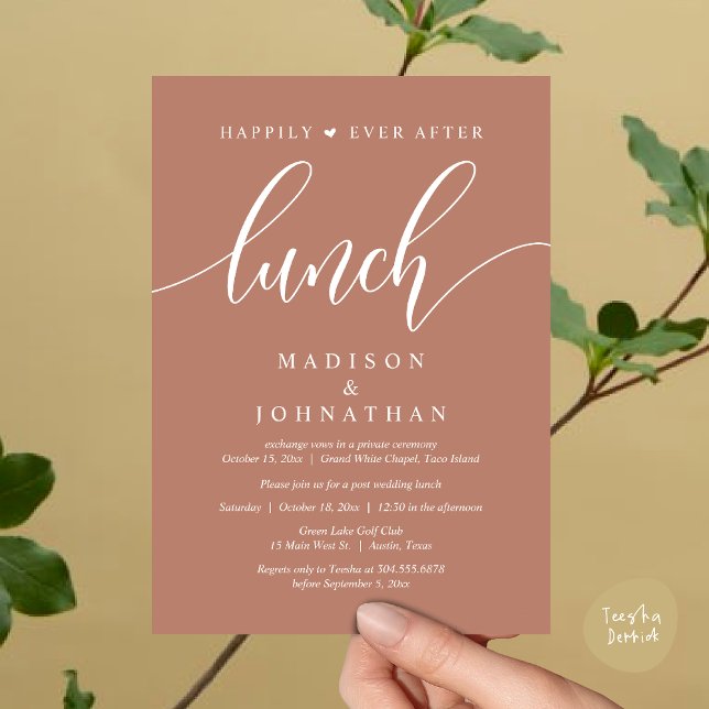 Happily Ever After Lunch, Post Wedding Invitation (Happily Ever After Lunch, Wedding Party Invitation Card PDF Modern Romantic Terracotta Earthy Brown)