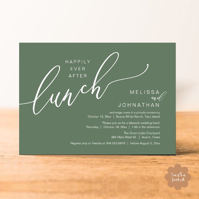 Happily Ever After Lunch Romantic Post Wedding Invitation (Happily Ever After Lunch Romantic Post Wedding Invitation Card PDF in Greenery Sage Green)