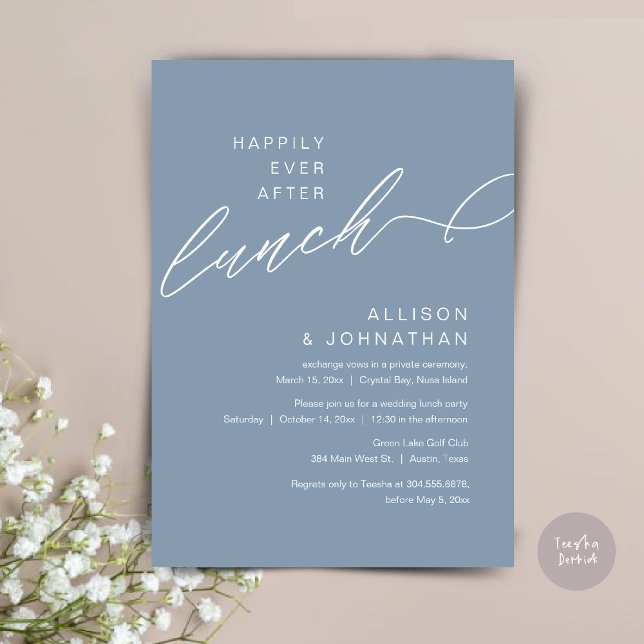 Happily Ever After Lunch, Wedding, Dusty Blue Invitation (Happily Ever After Lunch, Wedding Elopement Invitation Card, PDF, Modern Classy, in Dusty Blue)
